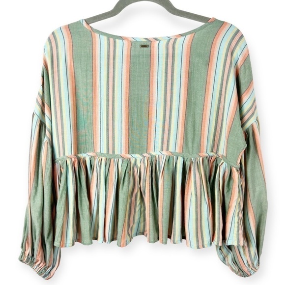 O’NEILL Rosie Stripe Top Bohemian Tie Closure Small Green Blue - Picture 4 of 12